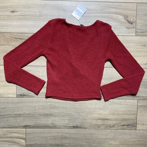 Forever 21 Womens Cropped Long‎ Sleeve Faux Wrap Top Size Large Red - Picture 7 of 9